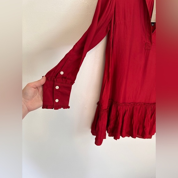 J Crew Amelia Popover Longsleeve Shirtdress in Drapey Viscose Twill Red Small - Picture 3 of 8